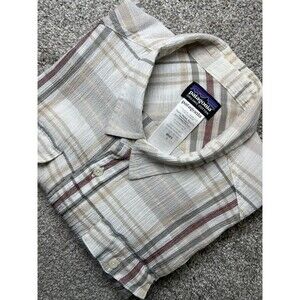 Patagonia Steersman Shirt Mens Large Button Up Crinkle Finish Cotton Plaid